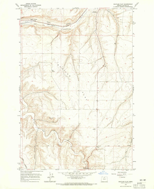 Classic USGS Shutler Flat Oregon 7.5'x7.5' Topo Map Image