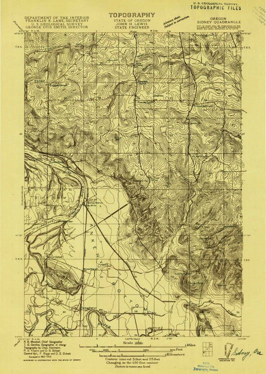 Classic USGS Sidney Oregon 7.5'x7.5' Topo Map Image
