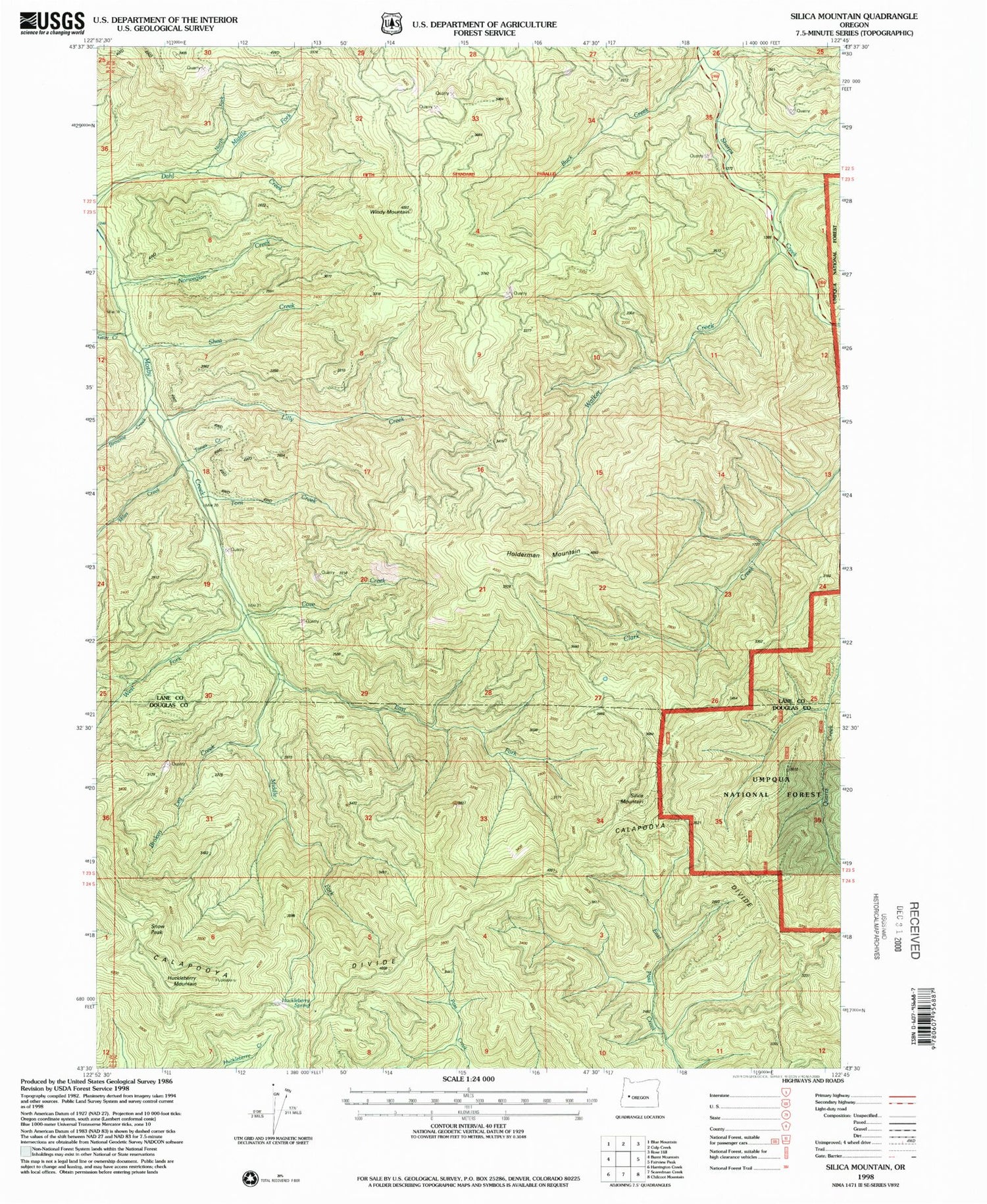 Classic USGS Silica Mountain Oregon 7.5'x7.5' Topo Map Image