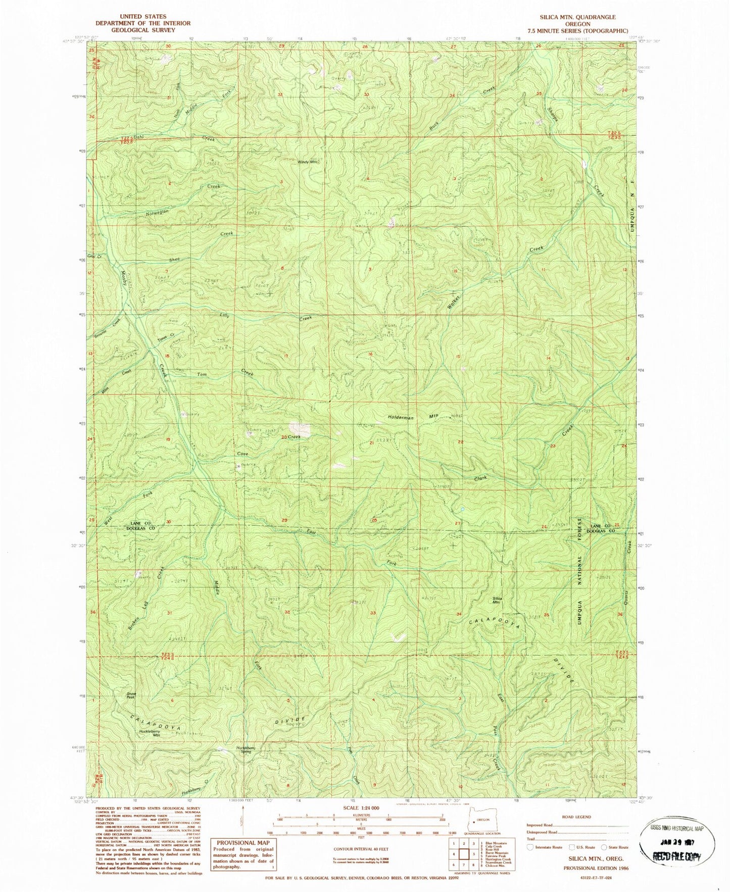Classic USGS Silica Mountain Oregon 7.5'x7.5' Topo Map Image
