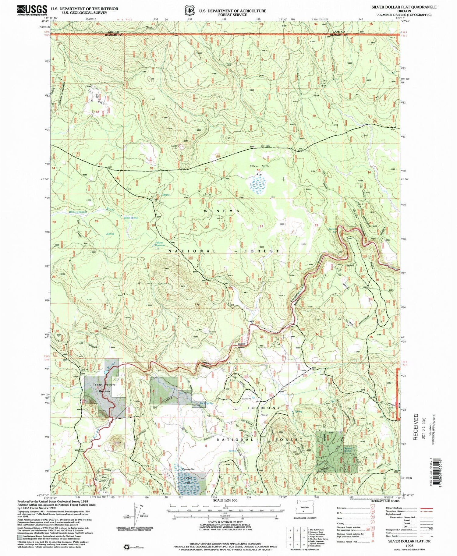 Classic USGS Silver Dollar Flat Oregon 7.5'x7.5' Topo Map Image