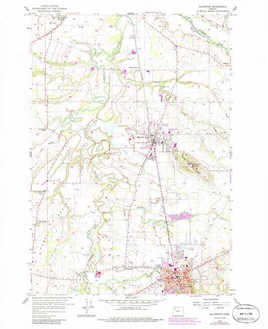 Classic USGS Silverton Oregon 7.5'x7.5' Topo Map Image