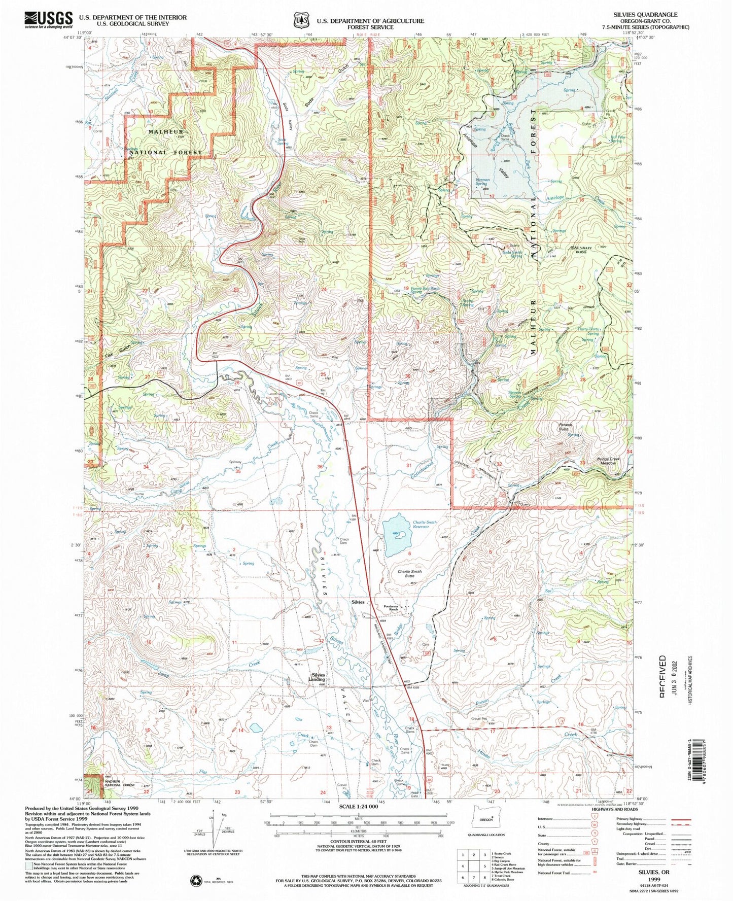 Classic USGS Silvies Oregon 7.5'x7.5' Topo Map Image