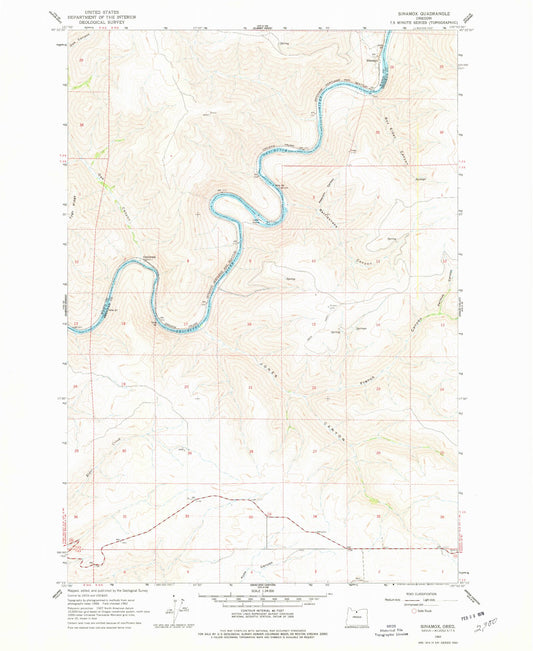 Classic USGS Sinamox Oregon 7.5'x7.5' Topo Map Image