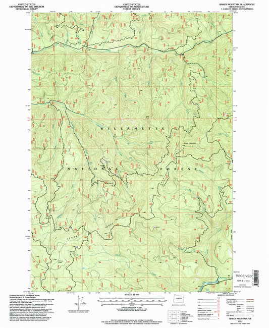 Classic USGS Sinker Mountain Oregon 7.5'x7.5' Topo Map Image