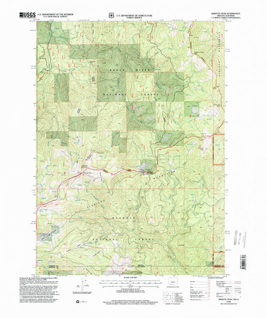 Classic USGS Siskiyou Peak Oregon 7.5'x7.5' Topo Map Image