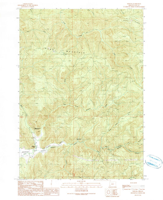 Classic USGS Sitkum Oregon 7.5'x7.5' Topo Map Image