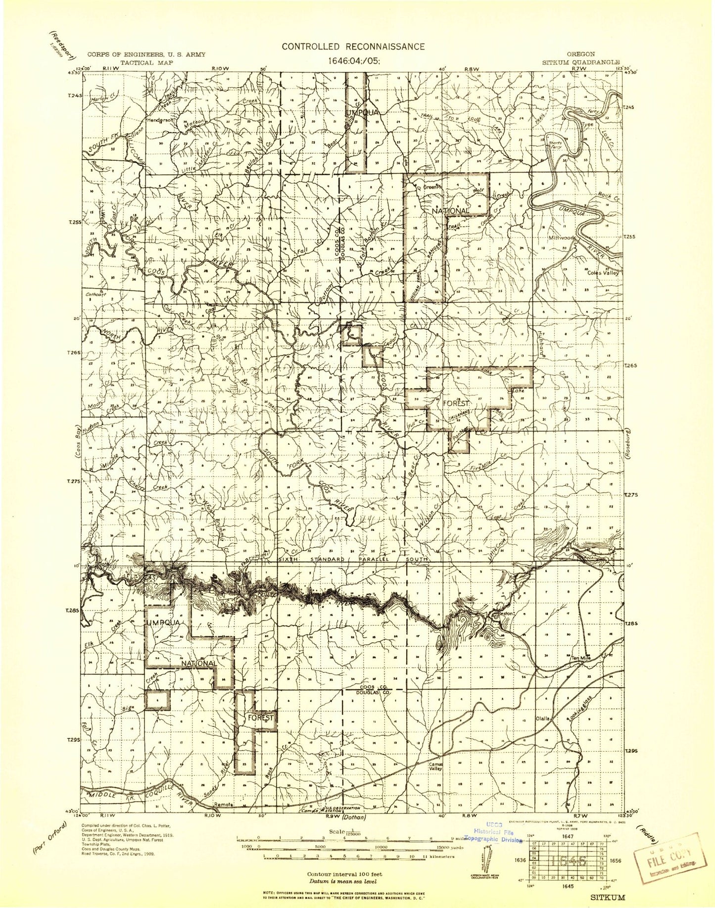 Historic 1928 Camas Valley Oregon 30'x30' Topo Map Image