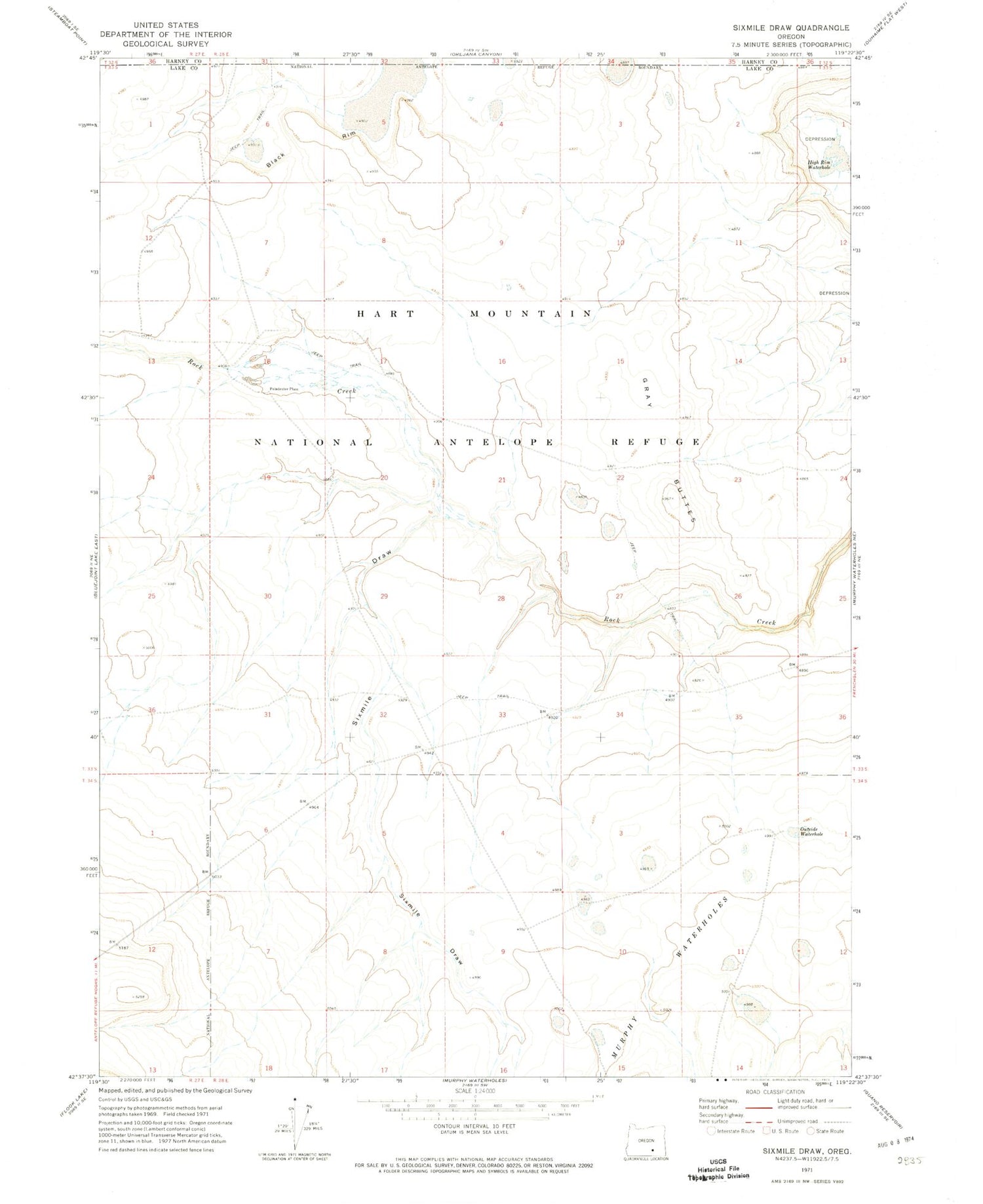 Classic USGS Sixmile Draw Oregon 7.5'x7.5' Topo Map Image