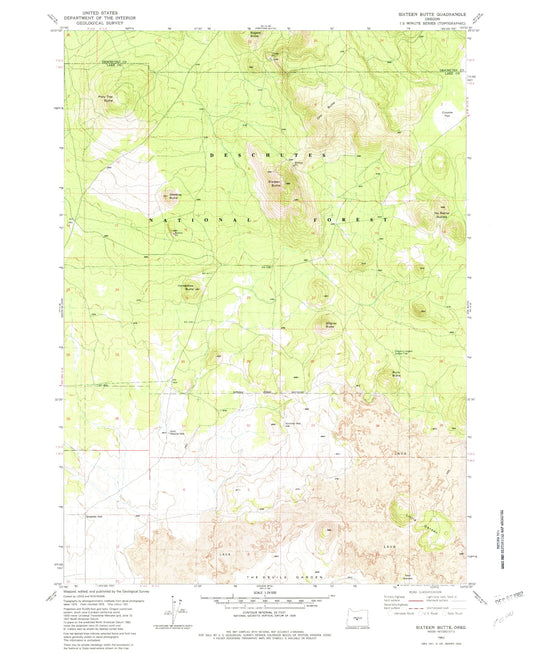 Classic USGS Sixteen Butte Oregon 7.5'x7.5' Topo Map Image
