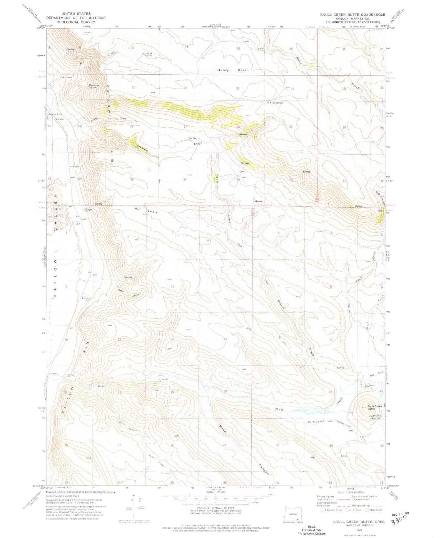 Classic USGS Skull Creek Butte Oregon 7.5'x7.5' Topo Map Image