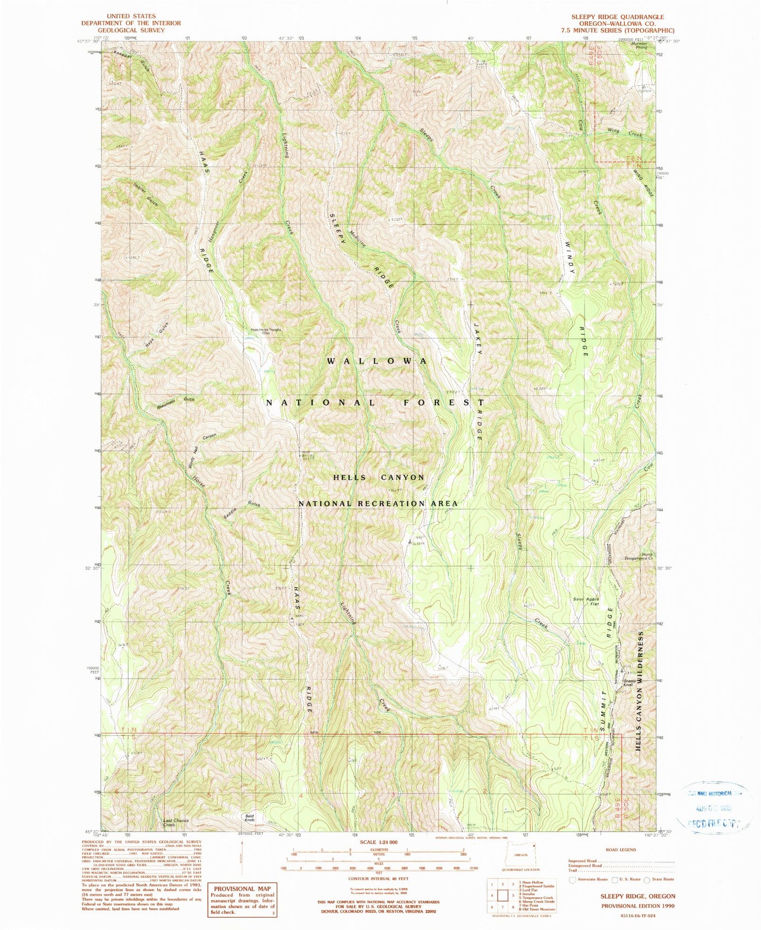Classic USGS Sleepy Ridge Oregon 7.5'x7.5' Topo Map Image