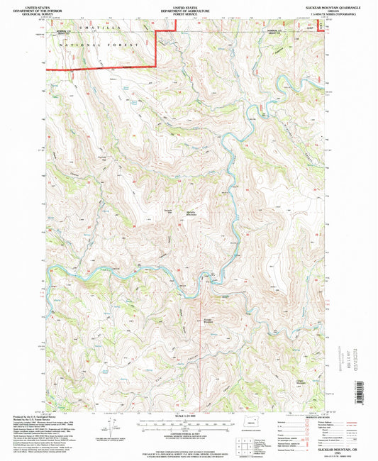 Classic USGS Slickear Mountain Oregon 7.5'x7.5' Topo Map Image