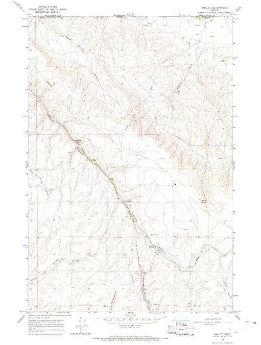 Classic USGS Smeltz Oregon 7.5'x7.5' Topo Map Image