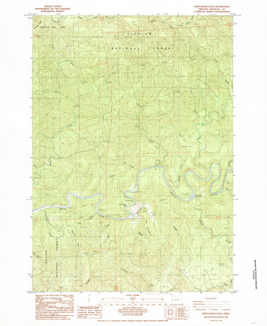 Classic USGS Smith River Falls Oregon 7.5'x7.5' Topo Map Image