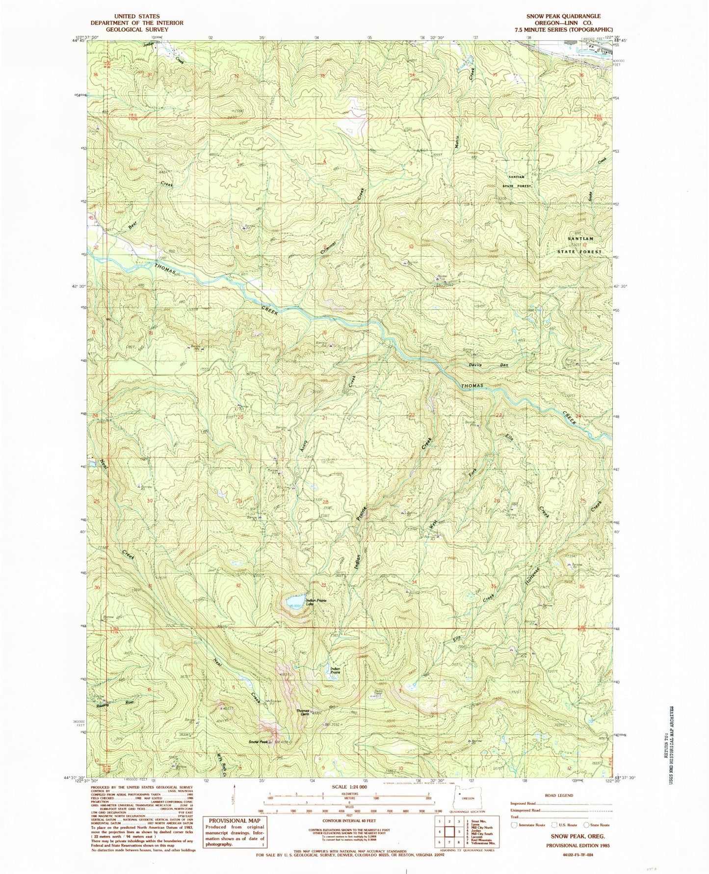 Classic USGS Snow Peak Oregon 7.5'x7.5' Topo Map Image