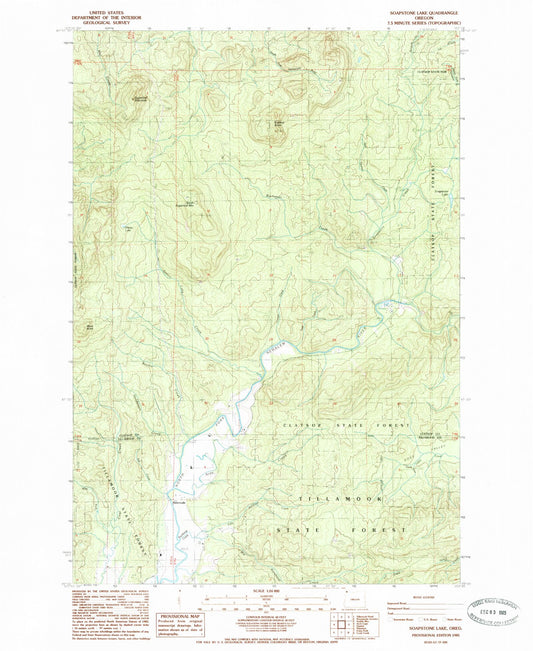 Classic USGS Soapstone Lake Oregon 7.5'x7.5' Topo Map Image