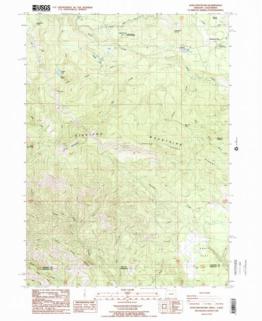 Classic USGS Soda Mountain Oregon 7.5'x7.5' Topo Map Image