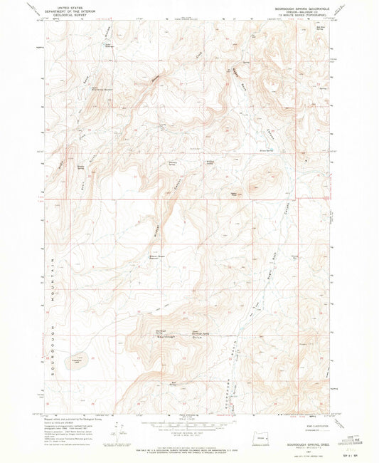 Classic USGS Sourdough Spring Oregon 7.5'x7.5' Topo Map Image