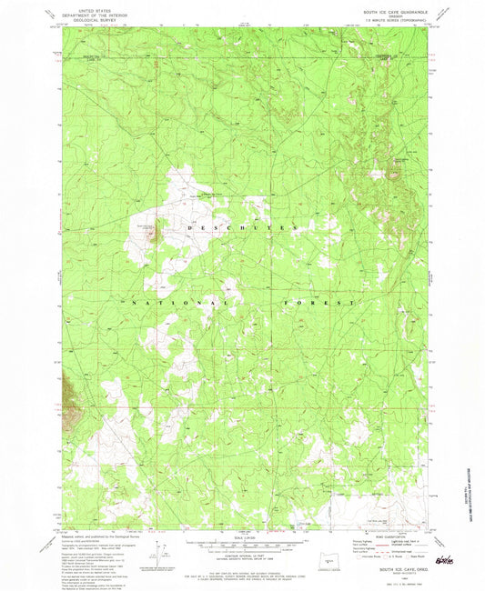 Classic USGS South Ice Cave Oregon 7.5'x7.5' Topo Map Image