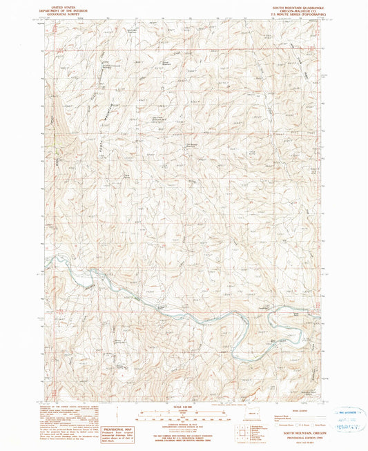 Classic USGS South Mountain Oregon 7.5'x7.5' Topo Map Image