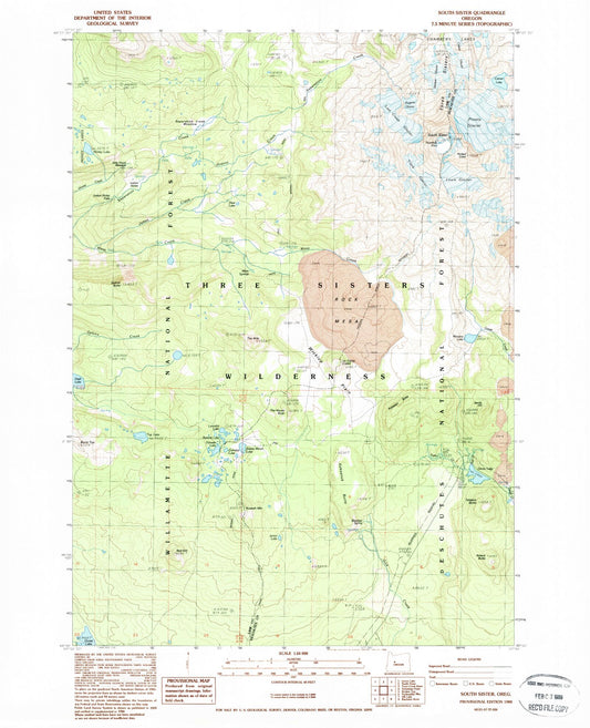 USGS Classic South Sister Oregon 7.5'x7.5' Topo Map Image