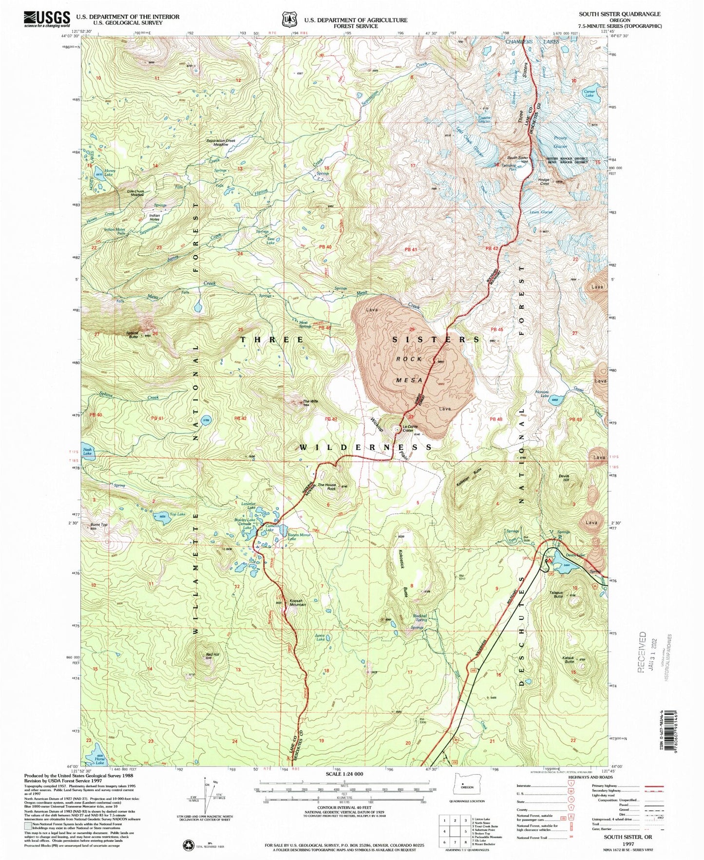 USGS Classic South Sister Oregon 7.5'x7.5' Topo Map Image