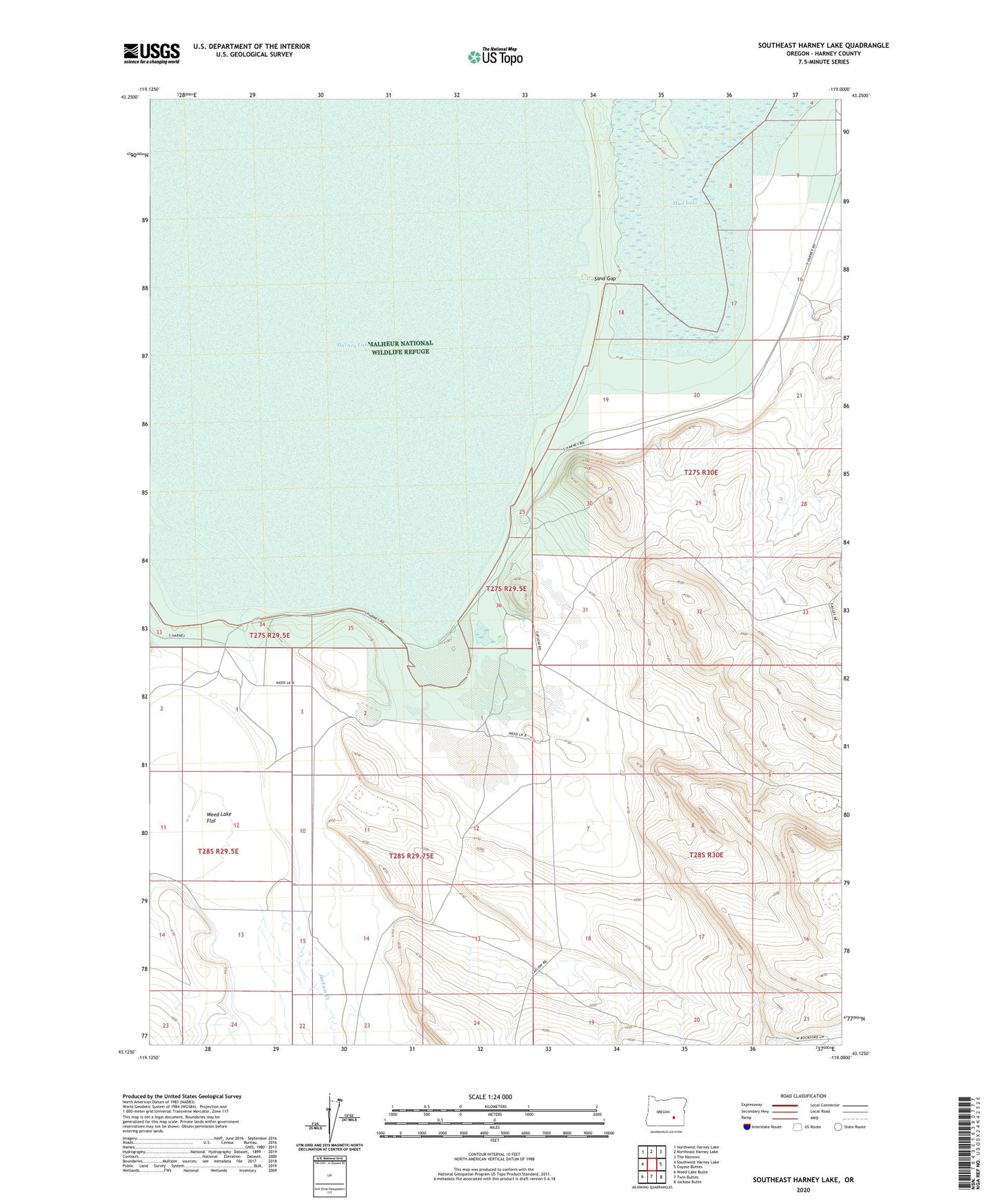 Southeast Harney Lake Oregon US Topo Map Image