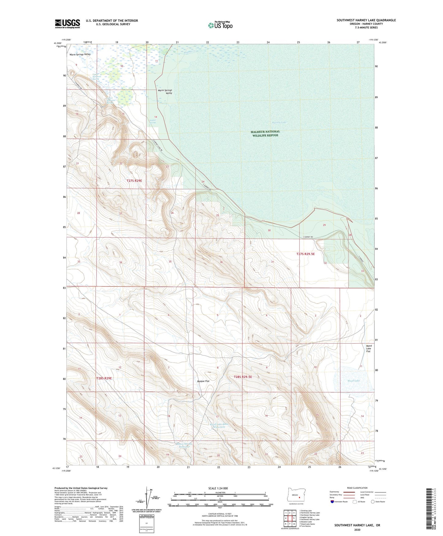 Southwest Harney Lake Oregon US Topo Map Image