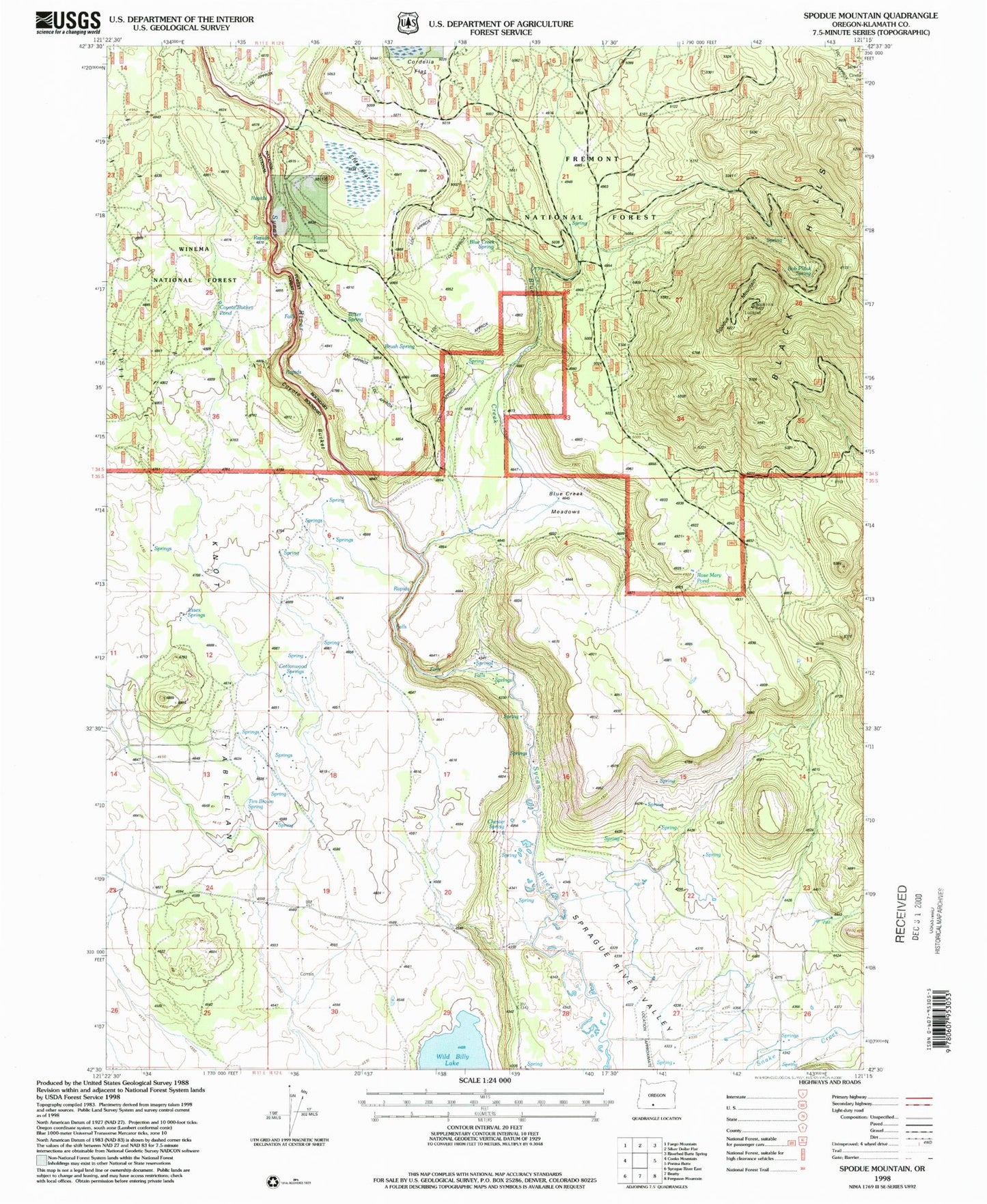 Classic USGS Spodue Mountain Oregon 7.5'x7.5' Topo Map Image