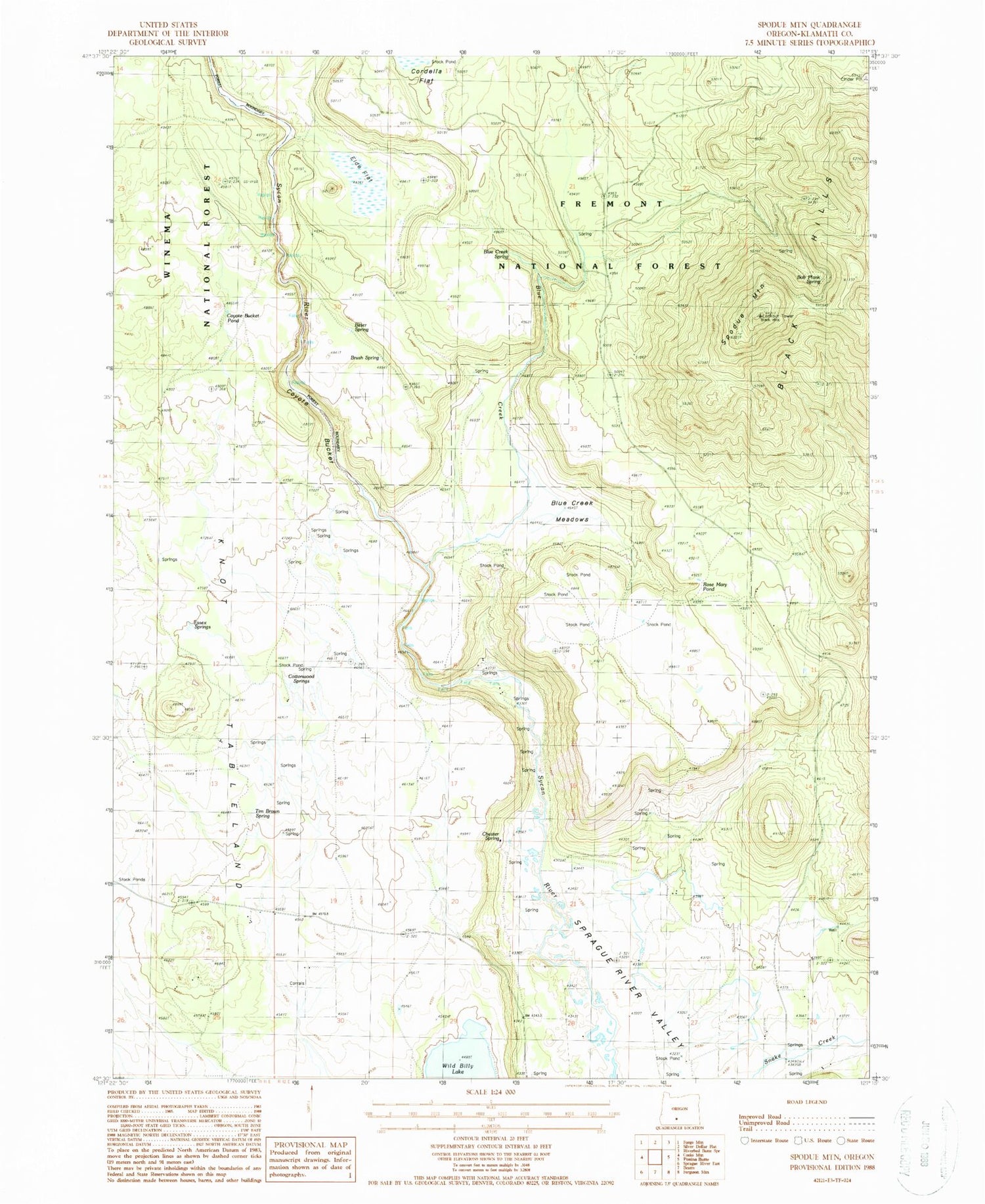 Classic USGS Spodue Mountain Oregon 7.5'x7.5' Topo Map Image