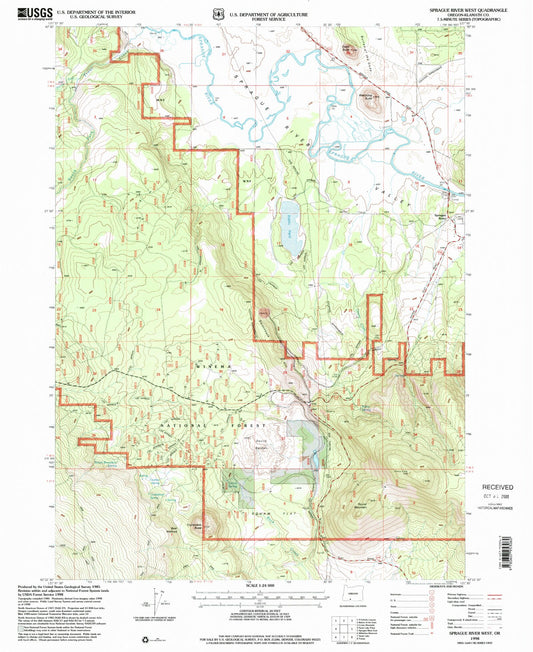 Classic USGS Sprague River West Oregon 7.5'x7.5' Topo Map Image