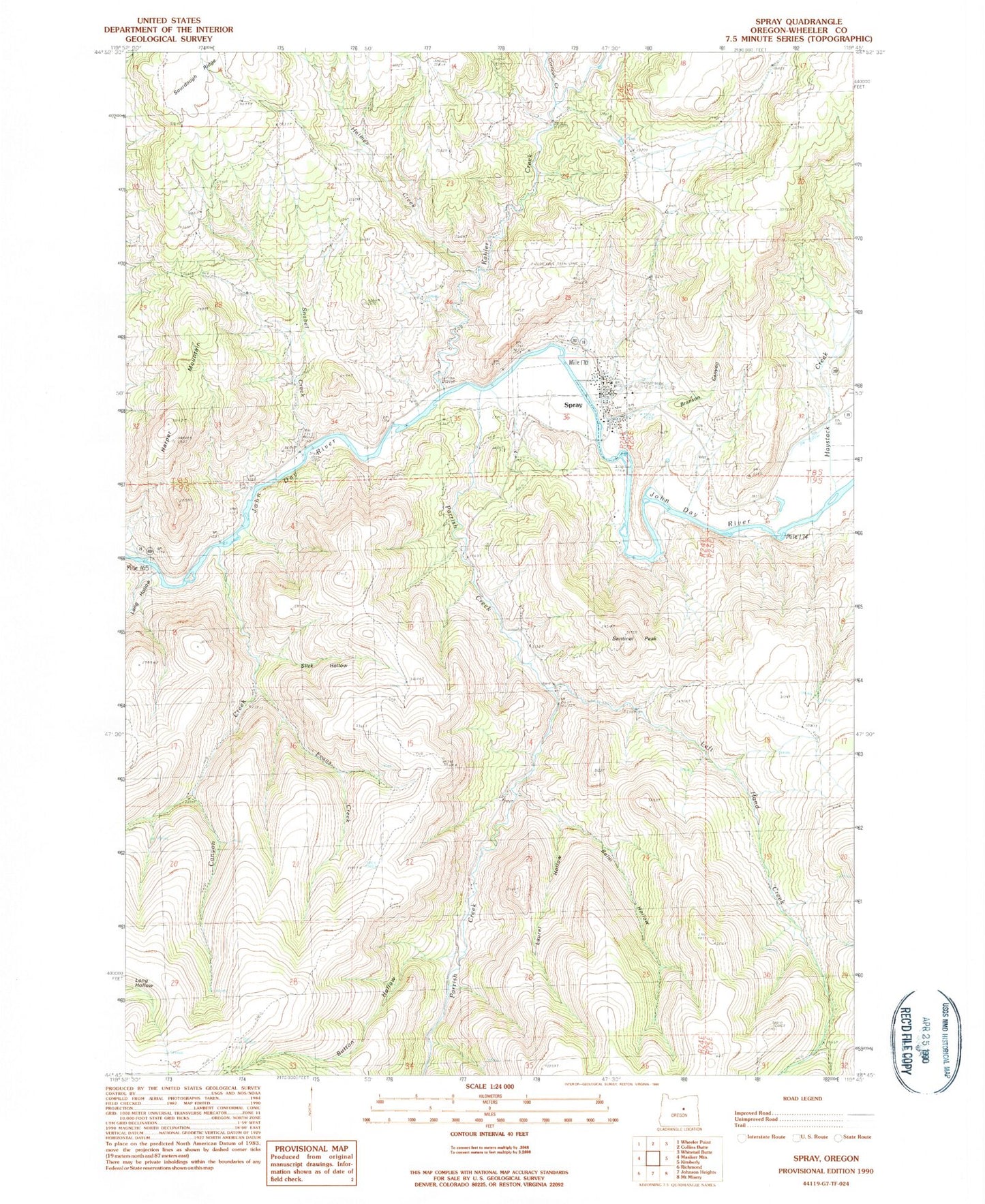 Classic USGS Spray Oregon 7.5'x7.5' Topo Map Image