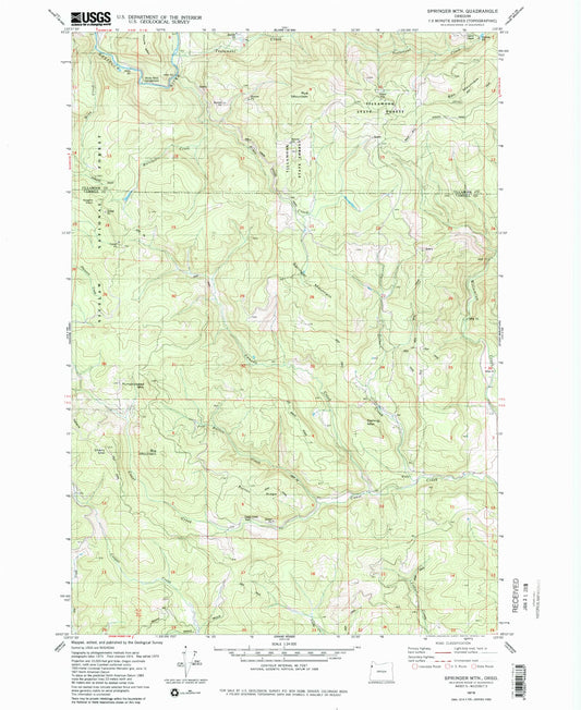 Classic USGS Springer Mountain Oregon 7.5'x7.5' Topo Map Image