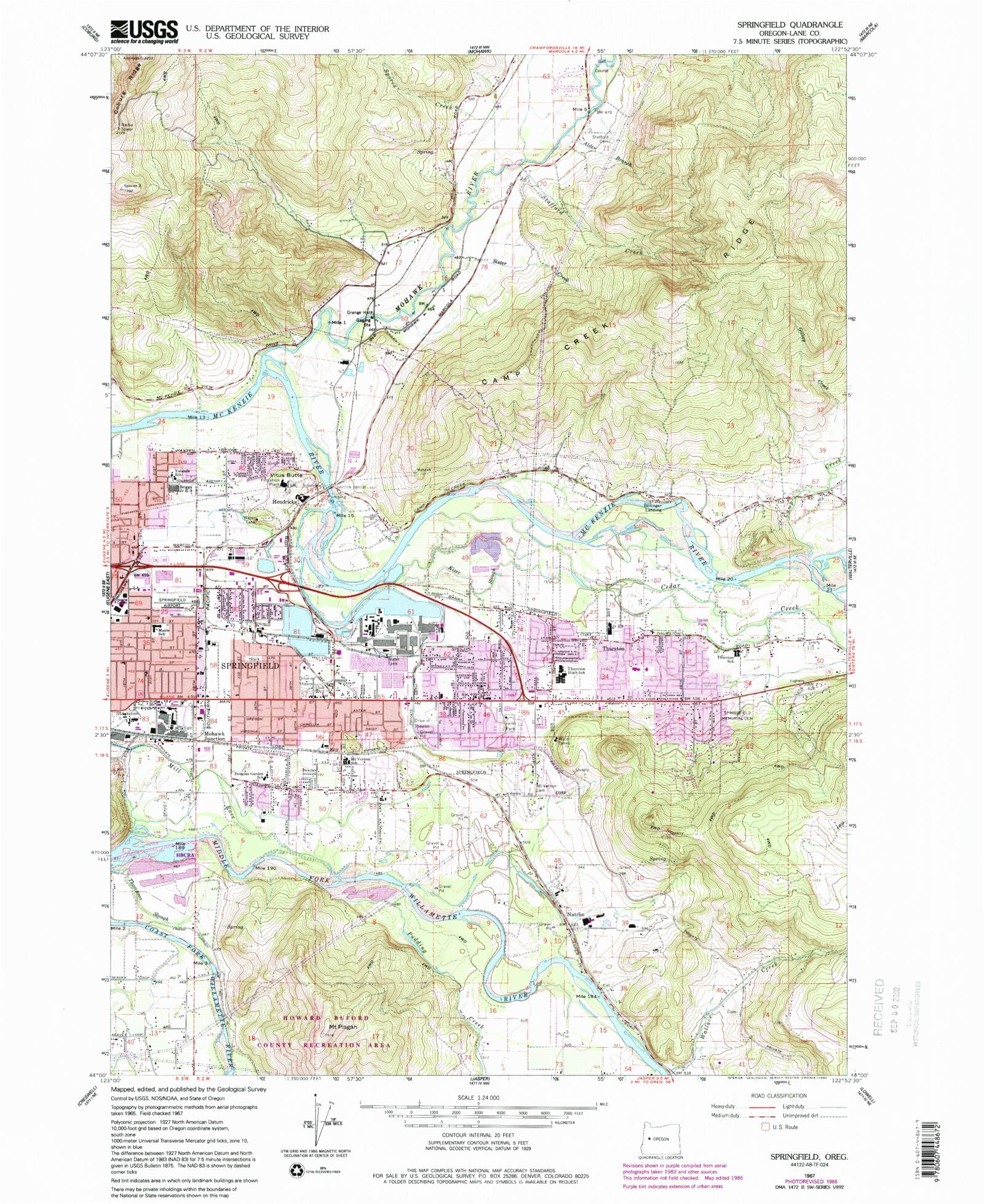 Classic USGS Springfield Oregon 7.5'x7.5' Topo Map – MyTopo Map Store
