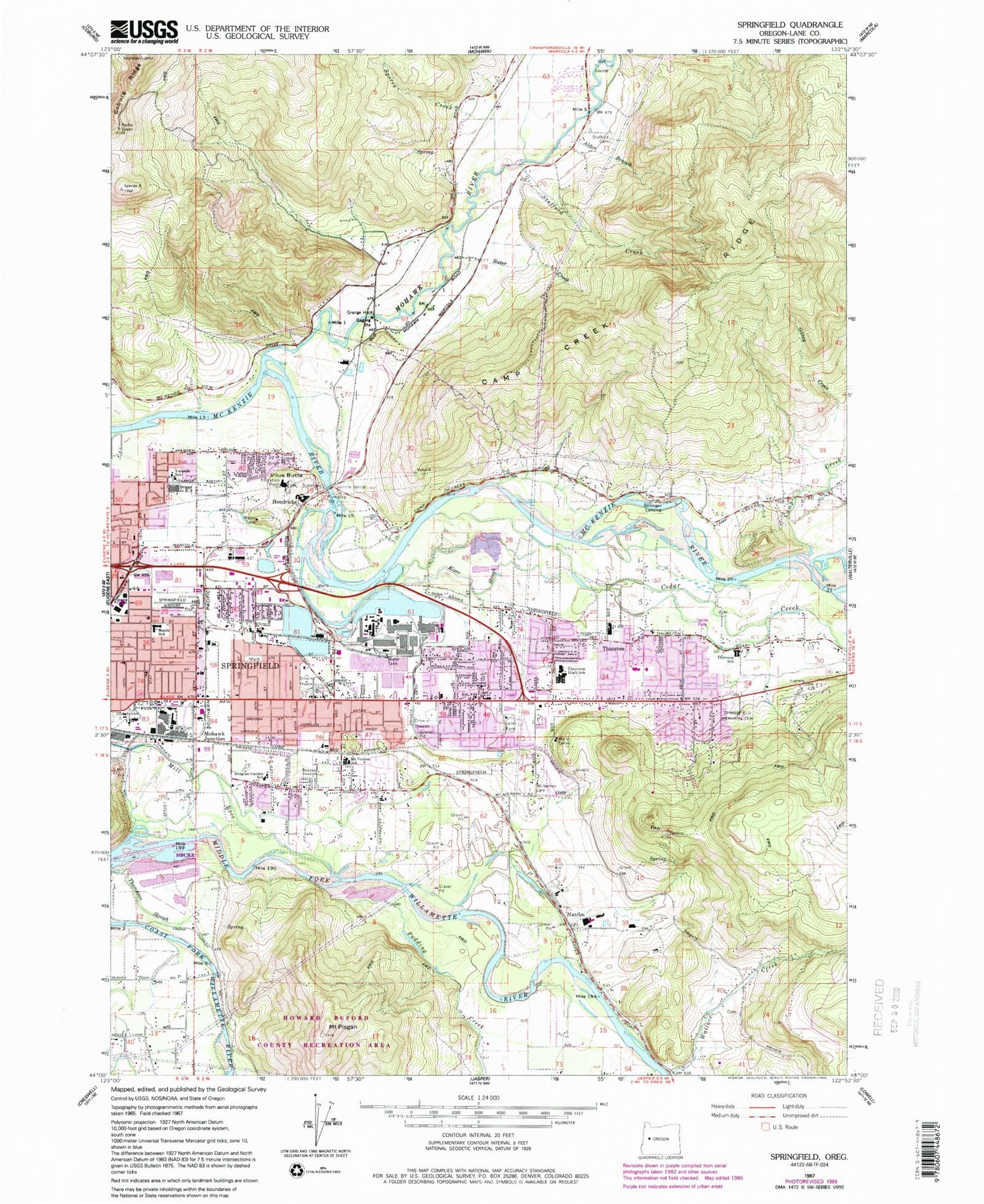 Classic USGS Springfield Oregon 7.5'x7.5' Topo Map Image