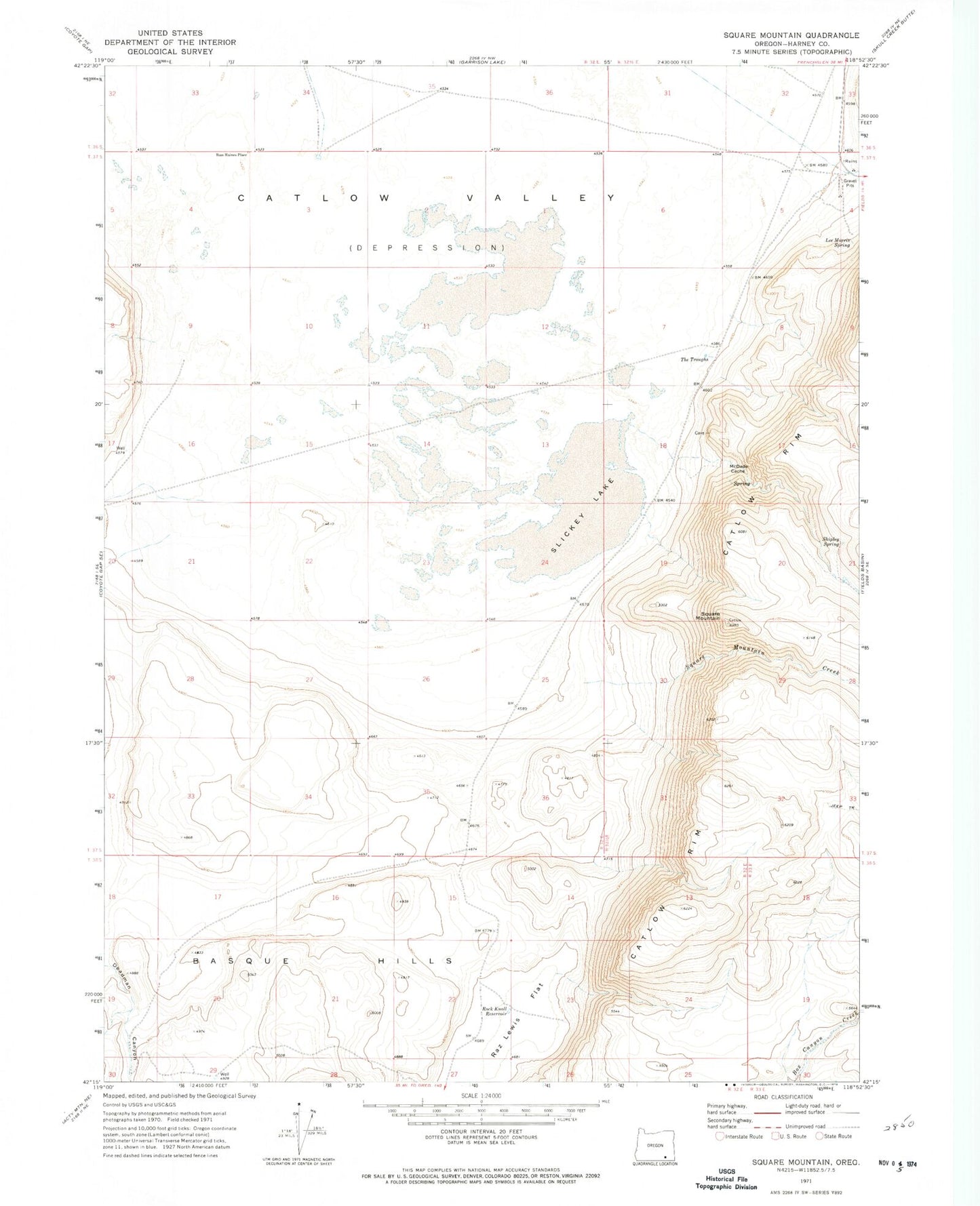 Classic USGS Square Mountain Oregon 7.5'x7.5' Topo Map Image