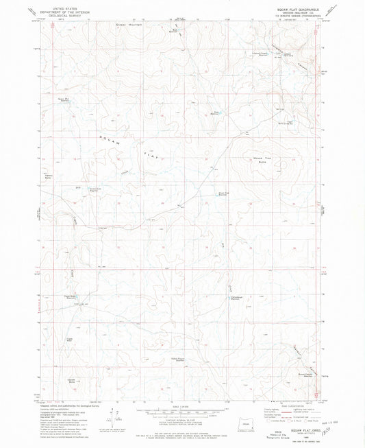 Classic USGS Squaw Flat Oregon 7.5'x7.5' Topo Map Image