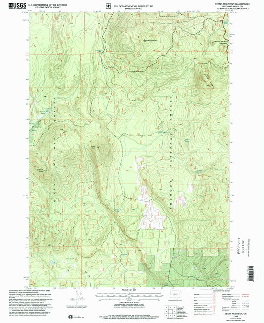 Classic USGS Stams Mountain Oregon 7.5'x7.5' Topo Map Image