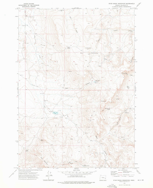 Classic USGS Star Creek Reservoir Oregon 7.5'x7.5' Topo Map Image