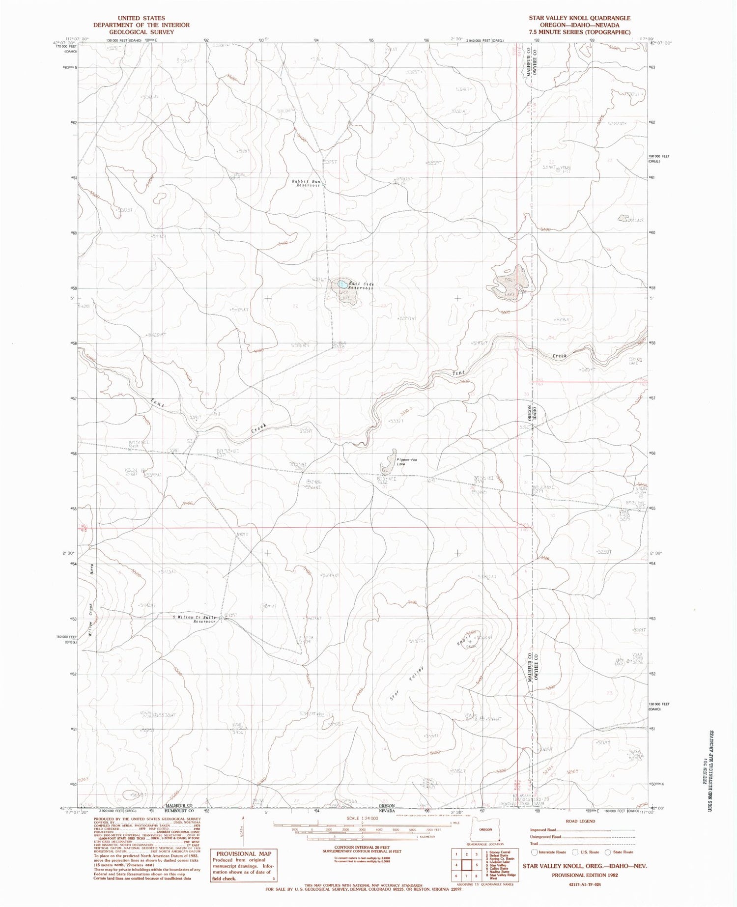 Classic USGS Star Valley Knoll Oregon 7.5'x7.5' Topo Map Image
