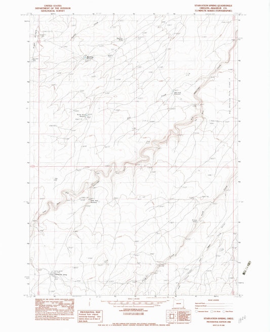 Classic USGS Starvation Spring Oregon 7.5'x7.5' Topo Map Image