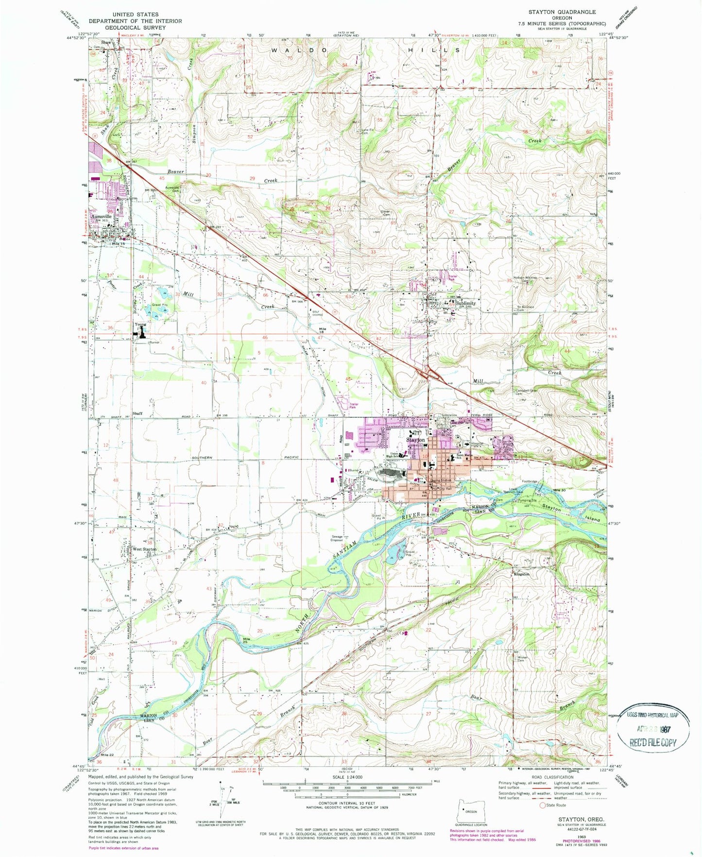 Classic USGS Stayton Oregon 7.5'x7.5' Topo Map Image