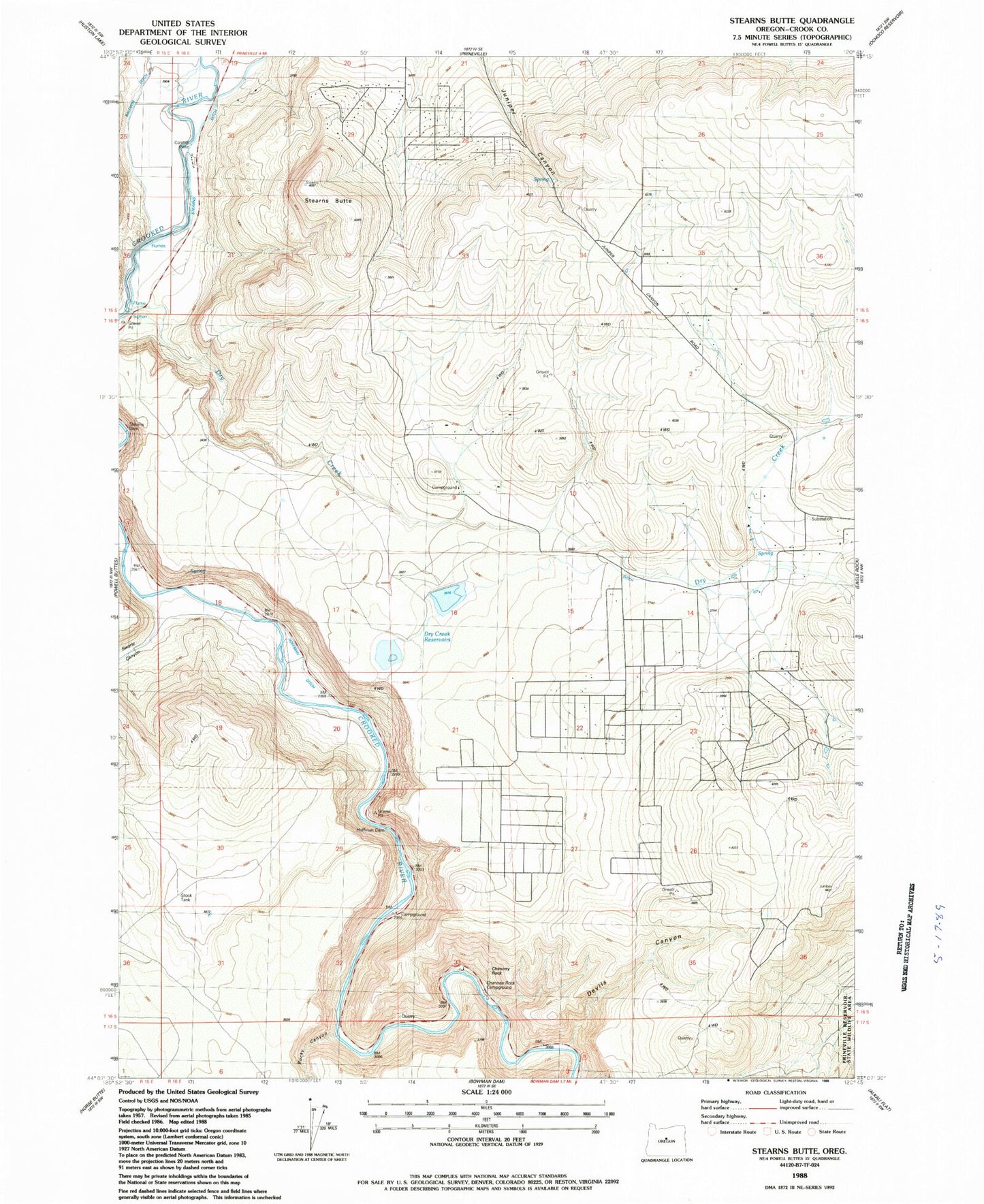 Classic USGS Stearns Butte Oregon 7.5'x7.5' Topo Map Image
