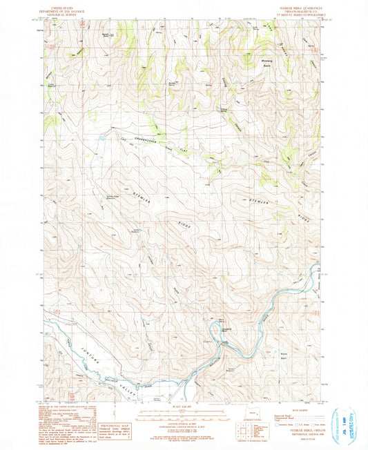 Classic USGS Stemler Ridge Oregon 7.5'x7.5' Topo Map Image