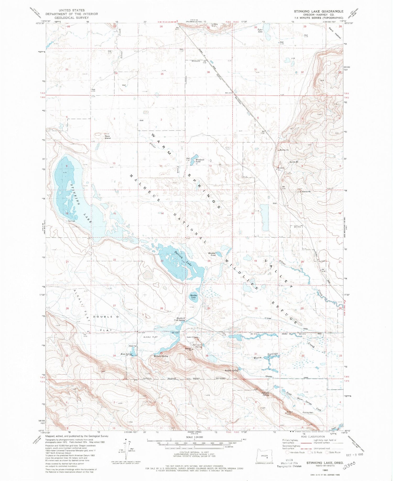 Classic USGS Stinking Lake Oregon 7.5'x7.5' Topo Map Image