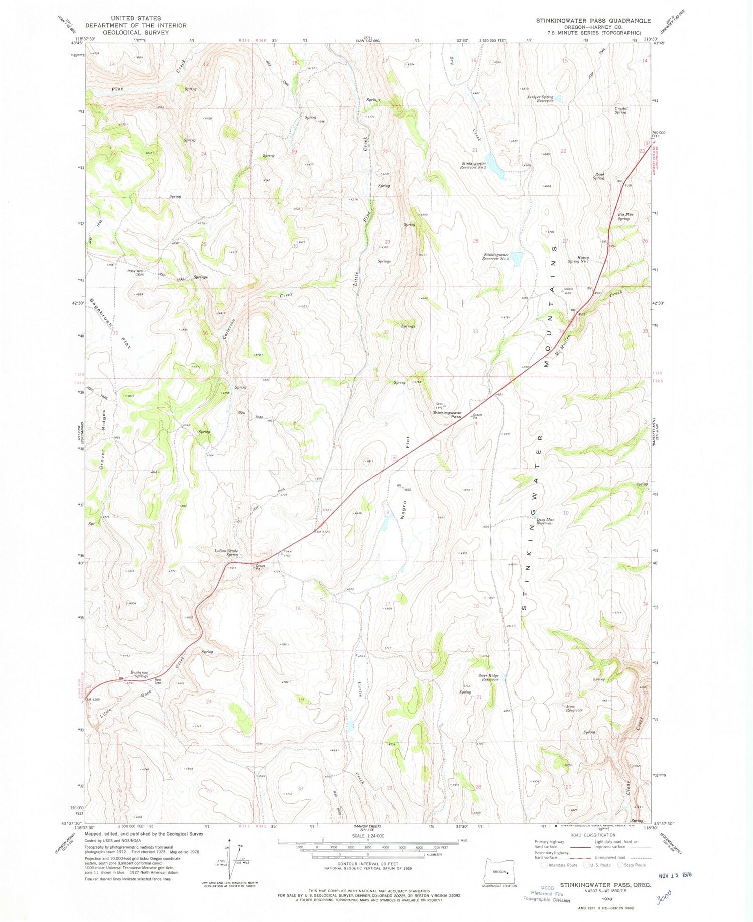 Classic USGS Stinkingwater Pass Oregon 7.5'x7.5' Topo Map Image