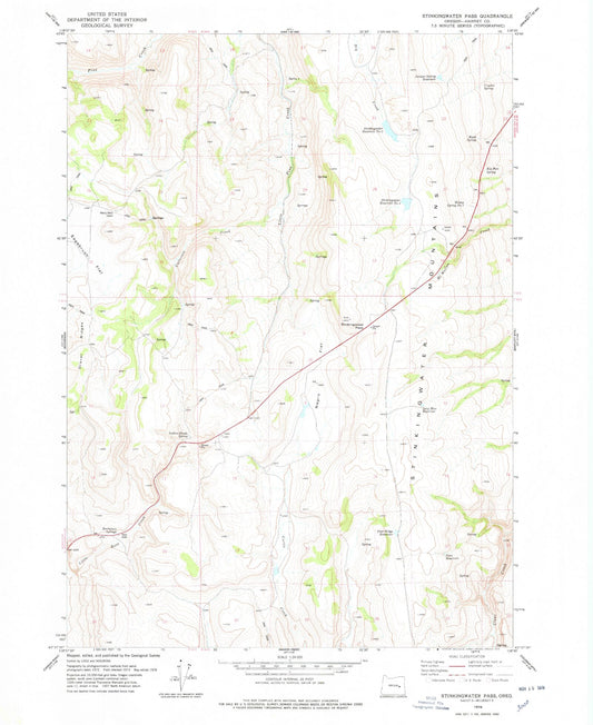 Classic USGS Stinkingwater Pass Oregon 7.5'x7.5' Topo Map Image