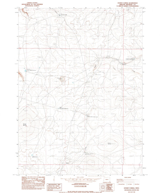 Classic USGS Stoney Corral Oregon 7.5'x7.5' Topo Map Image