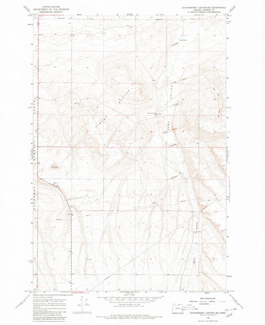 Classic USGS Strawberry Canyon NE Oregon 7.5'x7.5' Topo Map Image